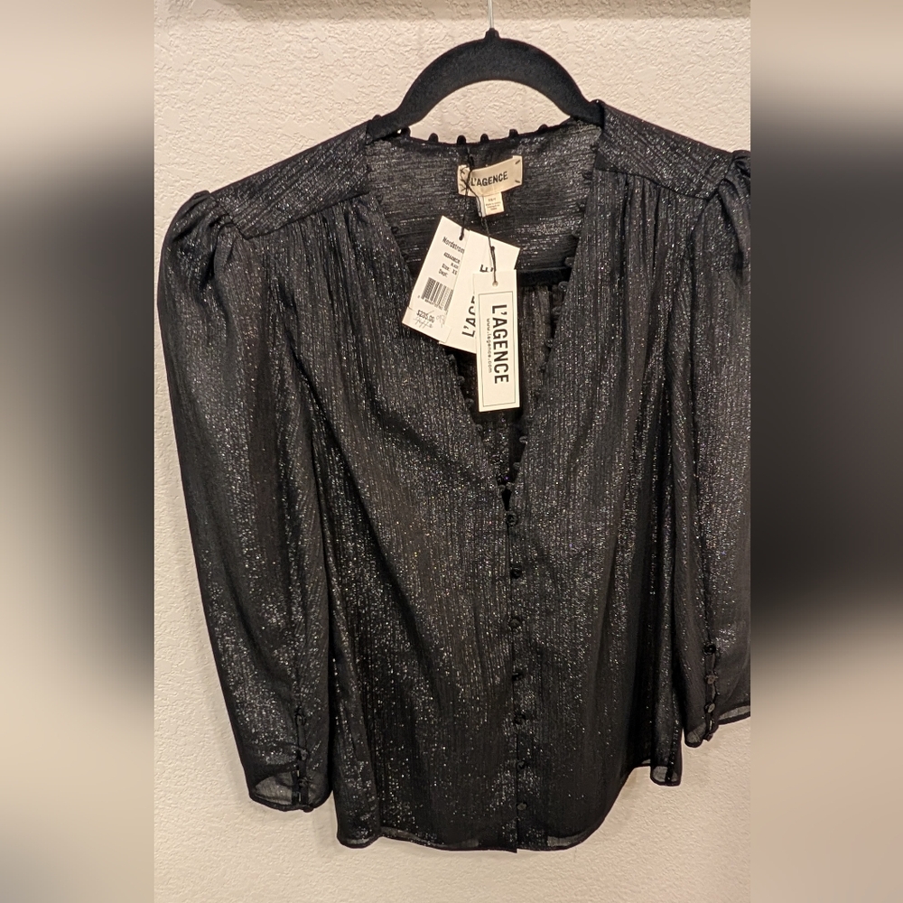 L'AGENCE Black Oversized Buttoned Blouse